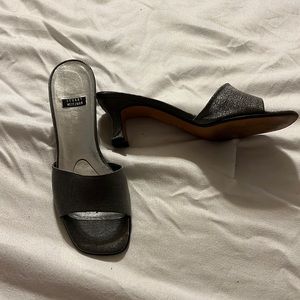 Stuart Weitzman pewter metallic slides